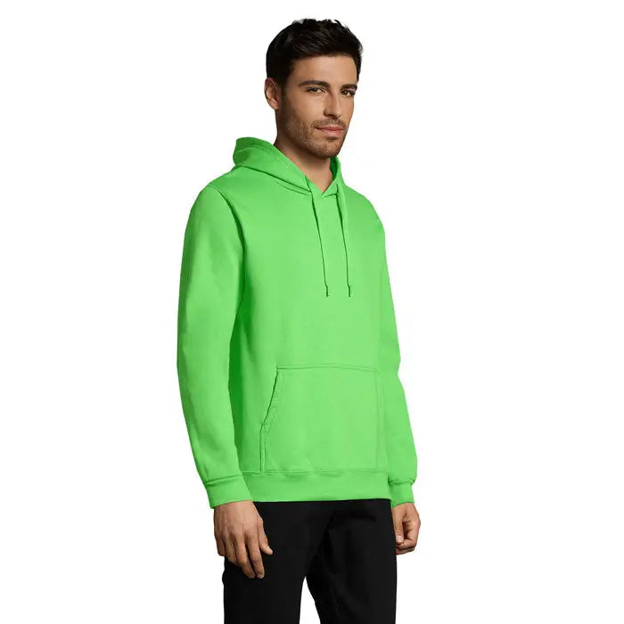 Pulover cu gluga snake verde neon cu buzunar frontal si snururi asortate pentru tinute casual