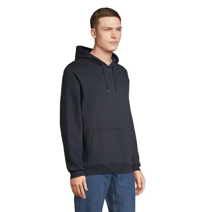 Pulover cu gluga snake negru cu buzunar frontal si snururi pentru ajustare confort