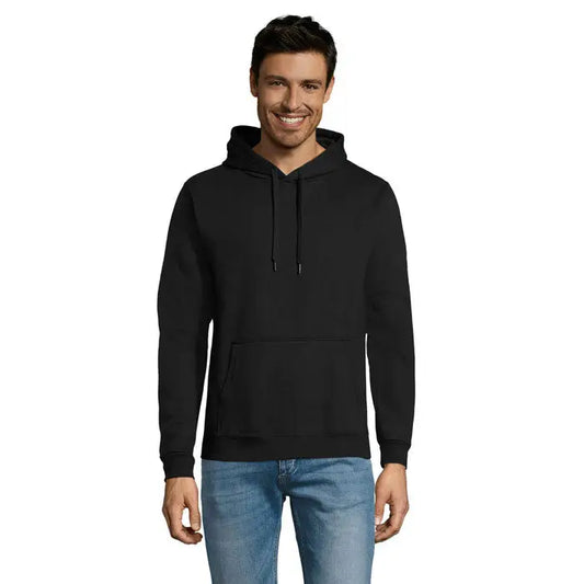 Pulover cu gluga snake negru cu buzunar frontal si snururi din bumbac pentru uz casual