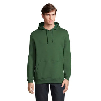 Pulover cu gluga snake verde inchis din material solid cu maneci lungi buzunar front si gluga cu snur