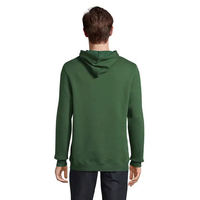 Pulover cu gluga snake din material solid verde inchis cu maneci lungi si mansete striate pentru uz casual