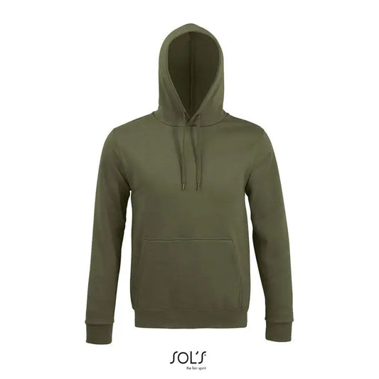 Pulover cu gluga snake olive cu buzunar frontal si snururi pentru ajustare din material confortabil