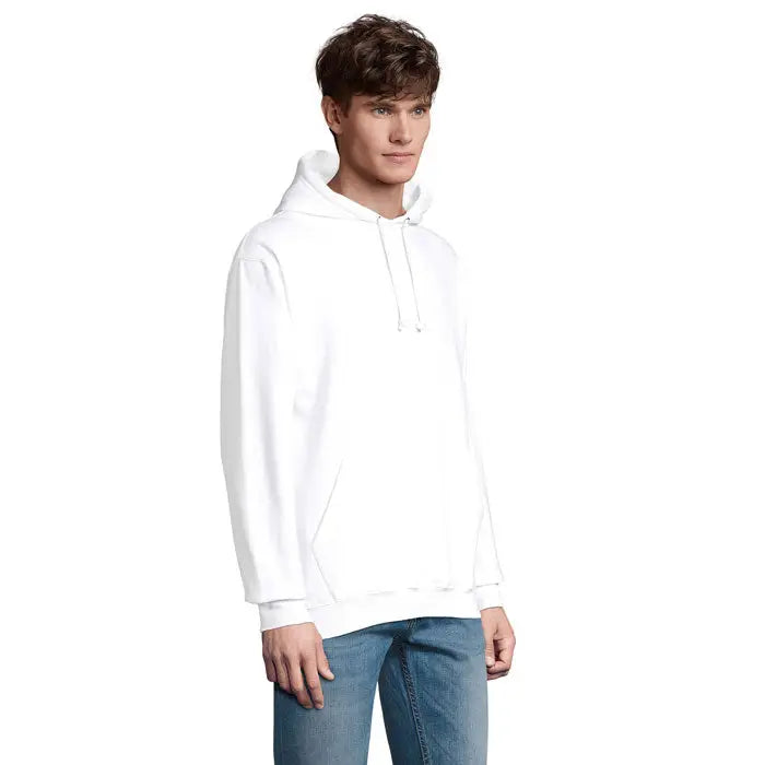 Pulover cu gluga unisex condor din bumbac alb cu gluga ajustabila si buzunar frontal