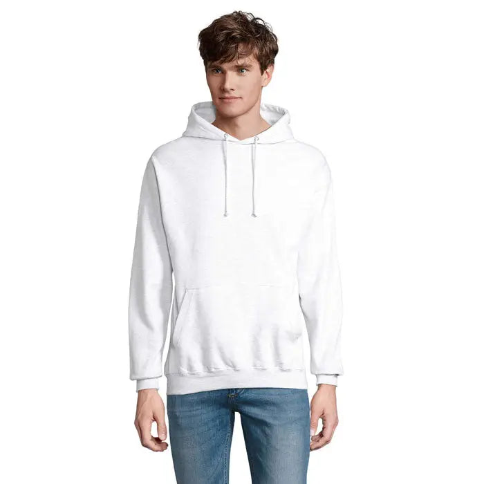 Pulover cu gluga unisex condor alb din bumbac cu snururi si buzunar frontal