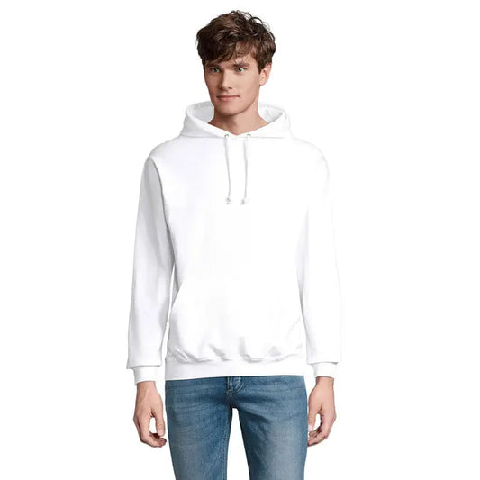 Pulover cu glugă unisex condor alb din bumbac cu glugă cu șnur și buzunar frontal