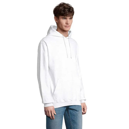 Pulover cu gluga unisex condor alb cu snur si buzunar frontal din material moale si confortabil