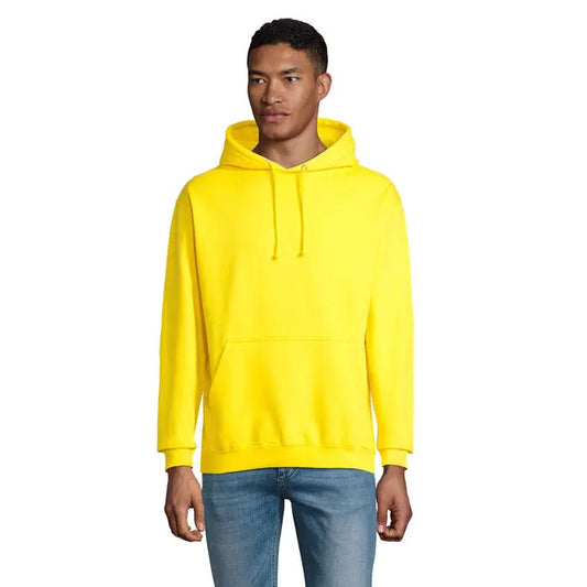 Pulover cu gluga unisex condor in culoare galben aprins, cu buzunar frontal si snururi asortate