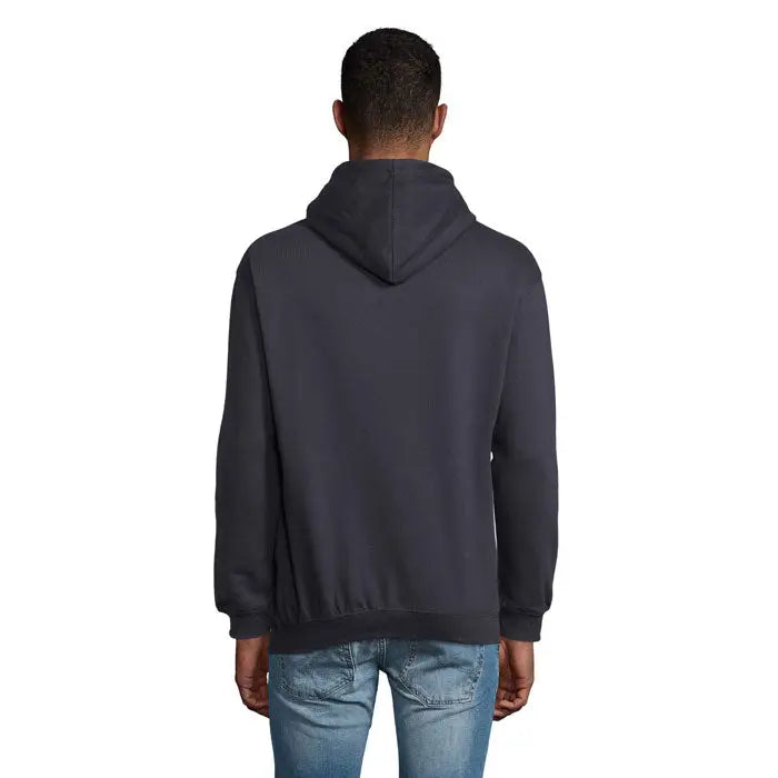 Pulover cu gluga unisex condor gri închis din țesătură moale cu textură și manșete reiate