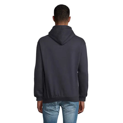 Pulover cu glugă unisex condor gri închis din material moale și texturat cu manșete striate