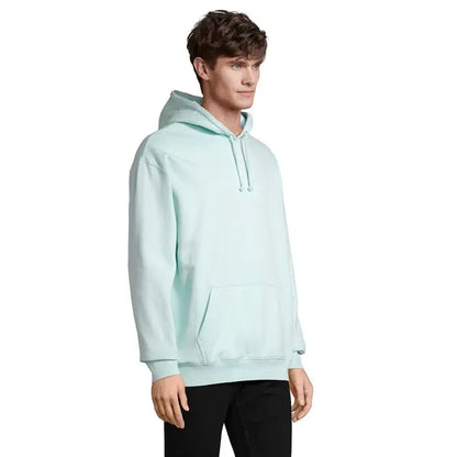 Pulover cu gluga unisex condor verde mentă deschis cu buzunar frontal și șnururi asortate