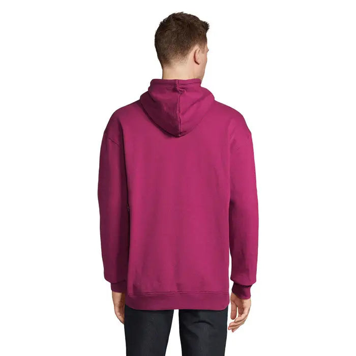 Pulover cu gluga unisex condor magenta solid cu croiala lejera si mansete reiate