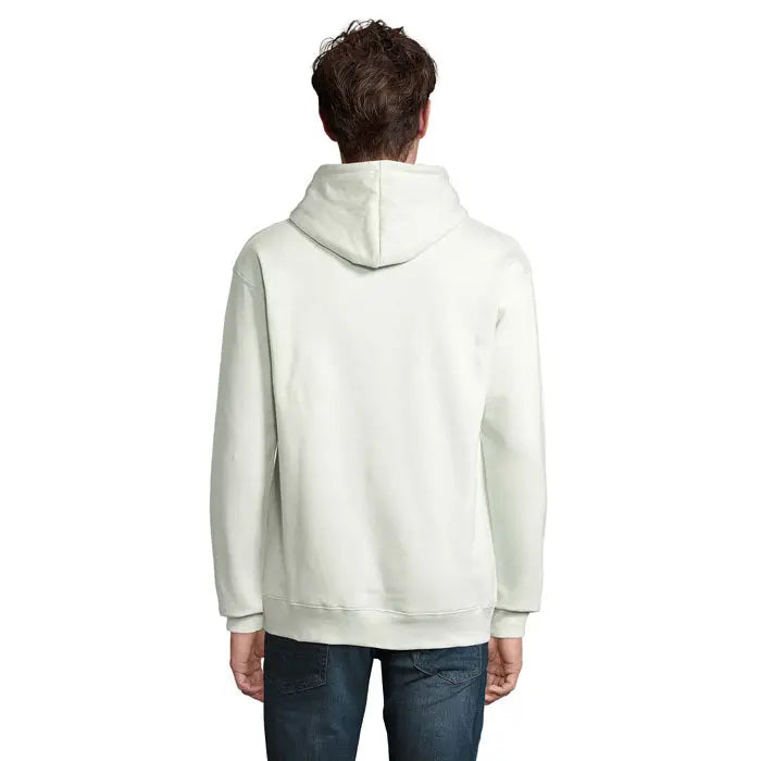 Pulover cu gluga unisex condor din material moale off-white cu croiala lejera si mansete ribbed