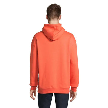 Pulover cu gluga unisex condor portocaliu vibrant cu croiala lejera si manecute pe baza de reiat