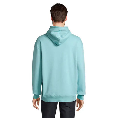 Pulover cu gluga unisex condor verde menta deschis cu croiala relaxata si manecute reiate din material moale
