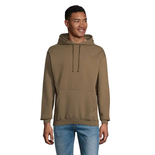 Pulover cu gluga unisex condor verde olive cu buzunar frontal si snururi pentru o tinuta casual