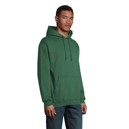 Pulover cu gluga unisex condor verde solid cu buzunar frontal si snururi asortate
