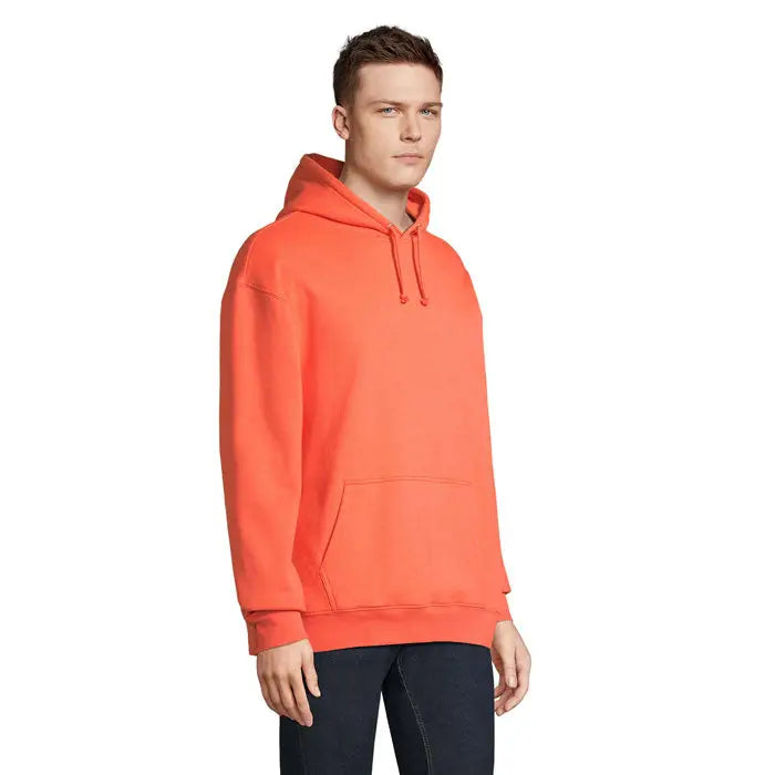 Pulover cu gluga unisex condor portocaliu vibrant cu buzunar frontal si snururi asortate
