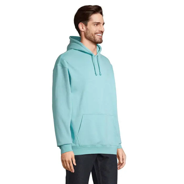 Pulover cu gluga unisex condor in nuanta teal deschis, cu buzunar frontal si snururi ajustabile