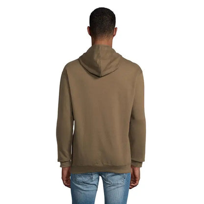 Pulover cu gluga unisex condor tan, cu croi confortabil si mansete striate din material moale