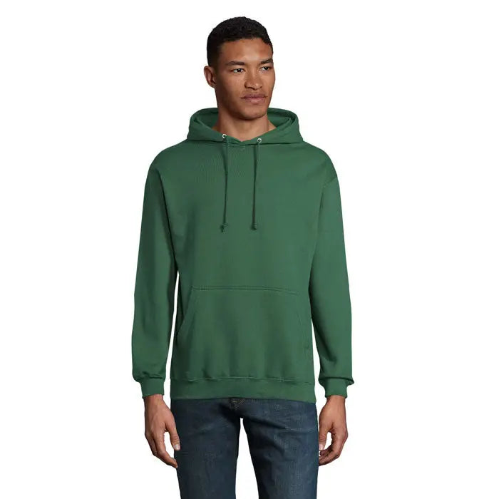 Pulover cu gluga unisex condor verde solid cu buzunar frontal si snur pentru ajustare la gluga