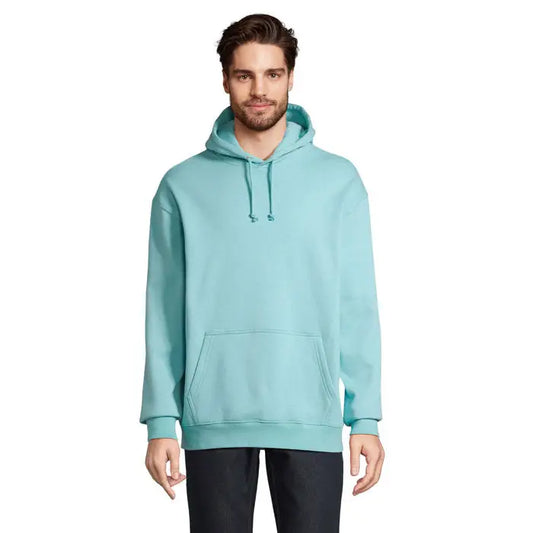 Pulover cu gluga unisex condor de culoare verde menta deschis cu buzunar frontal si snururi asortate