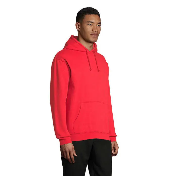 Pulover cu gluga unisex condor rosu vibrant din bumbac cu buzunar frontal si snururi asortate