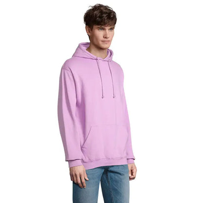Pulover cu gluga unisex condor in culoare lavanda din bumbac simplu cu buzunar frontal si snururi asortate