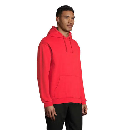 Pulover cu gluga unisex condor rosie, din bumbac simplu, cu buzunar frontal si snururi asortate