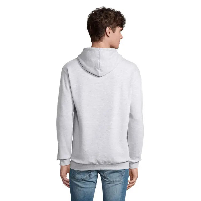 Pulover cu gluga unisex condor gri deschis moale cu gluga clasica si mansete striate