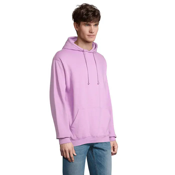 Pulover cu gluga unisex condor din bumbac simplu lavanda cu buzunar frontal si snururi asortate