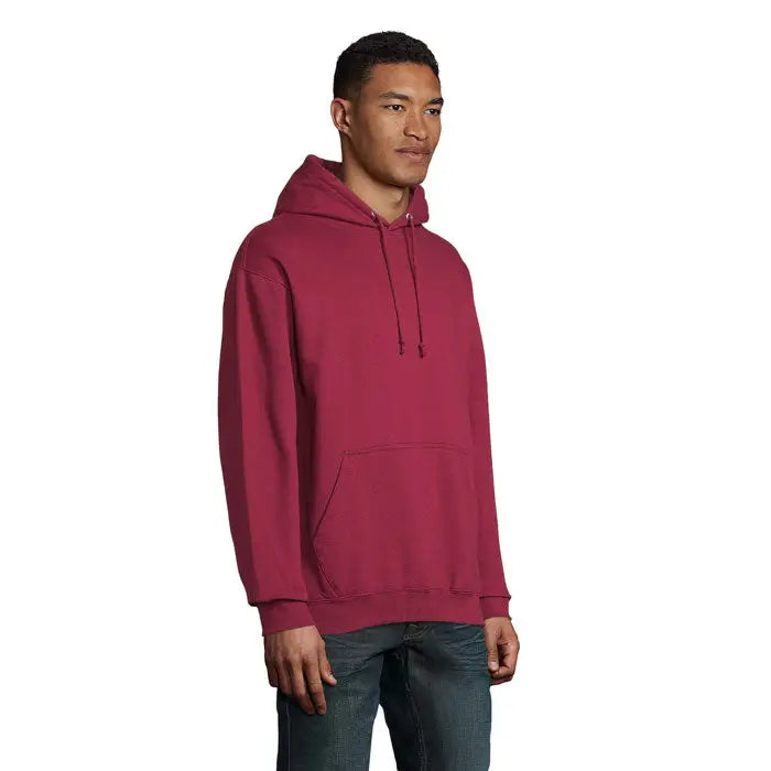 Pulover cu gluga unisex condor maroniu din bumbac simplu cu buzunar frontal si snur ajustabil