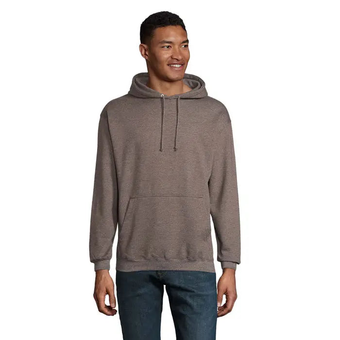 Pulover cu gluga unisex condor heather gri cu buzunar frontal si snur ajustabil din material moale