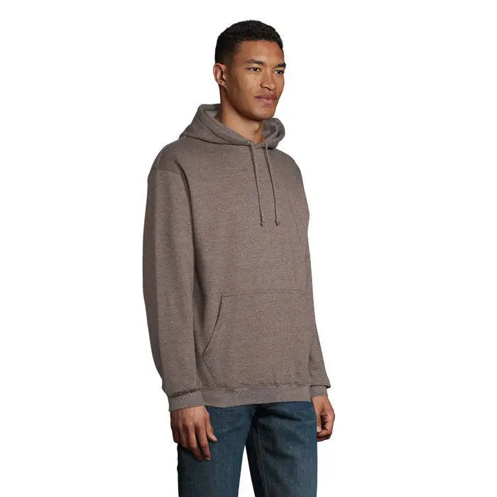 Pulover cu gluga unisex condor heather gri cu buzunar frontal si snururi ajustabile din material confortabil