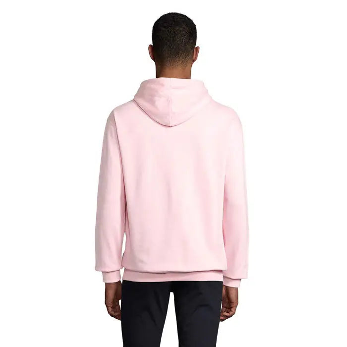 Pulover cu gluga unisex condor roz pal cu croiala lejera si mansete reiate din material moale