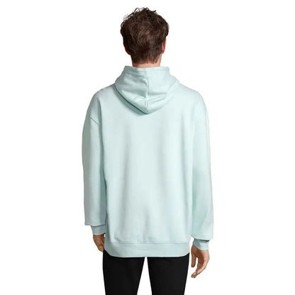Pulover cu gluga unisex condor moale verde mint cu croi lejer si maneci cu mansete striate