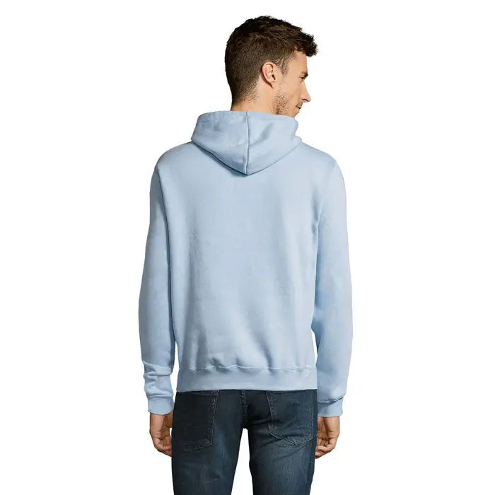 Pulover cu gluga unisex slam bleu deschis cu croiala lejera si mansele striate din material moale