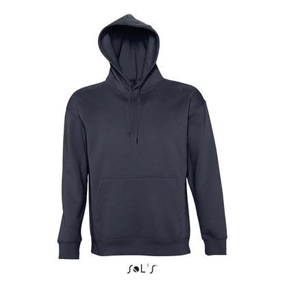 Pulover cu gluga unisex slam dark gray cu buzunar frontal si snur, logo sols in partea de jos