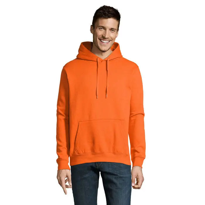 Pulover cu gluga unisex slam portocaliu aprins cu buzunar frontal si snururi la gluga, ideal pentru zile casual