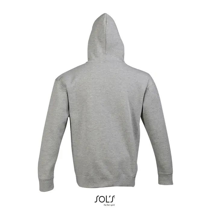 Pulover cu gluga unisex slam gri deschis melanj cu design clasic simplu si maneci cu mansete striate