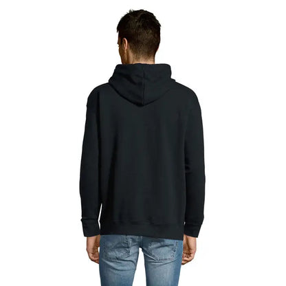 Pulover cu gluga unisex slam negru cu croiala lejera si mansete striate din bumbac moale