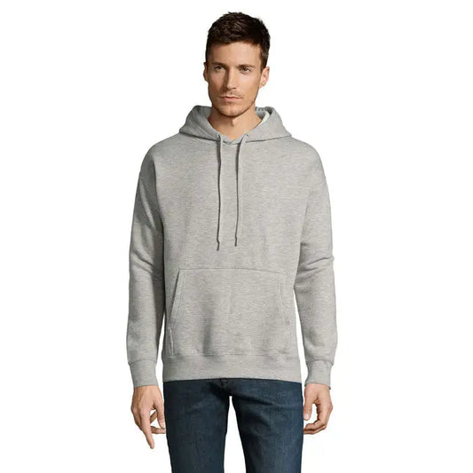 Pulover cu gluga unisex slam heather gri cu buzunar frontal si snur ajustabil din material confortabil