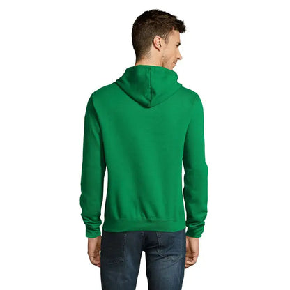 Pulover cu gluga unisex slam verde vibrant cu maneci lungi si tiv striat ideal pentru tinute casual