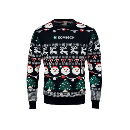 Pulover cu led de craciun s m negru tricotat cu modele festive de reni mos craciun si brazi alb rosu verde