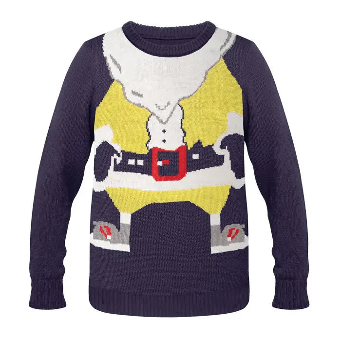 Pulover de craciun navy blue din tricot cu design pixelat mos craciun si accesorii colorate marime l xl