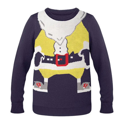 Pulover de craciun navy blue din tricot cu design pixelat mos craciun si accesorii colorate marime l xl