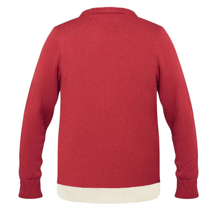 Pulover de craciun l/xl rosu tricotat cu guler rotund drept, maneci lungi si tiv crem contrastant