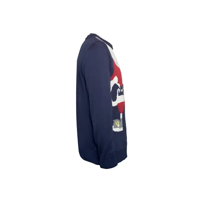 Pulover de Craciun navy albastru inchis din tricot cu design grafic rosu alb si negru, marime S M
