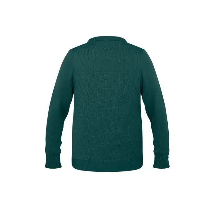 Pulover de Craciun S M verde inchis din tricot cu model cu striatii, guler rotund clasic si maneci lungi