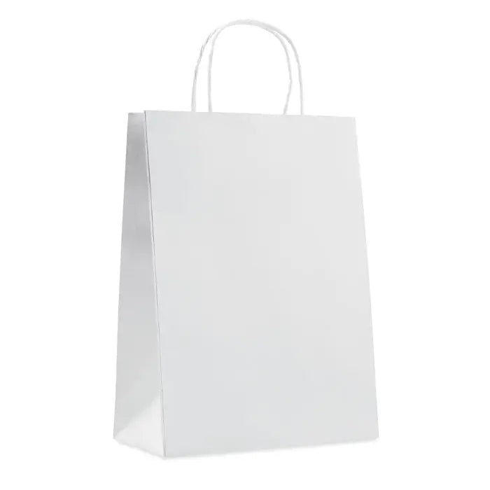 Punga de hartie cadou mare 150 grm² alba cu mânere de sârmă răsucită pentru ambalare cadouri