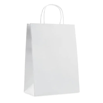 Punga de hartie cadou mare 150 grm² alba cu mânere de sârmă răsucită pentru ambalare cadouri